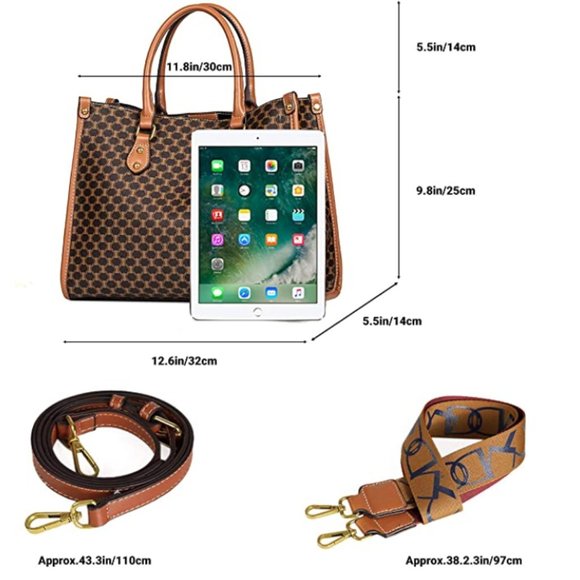 Women Satchel Handbag with Leather Top in Brown - Picture 2 of 5